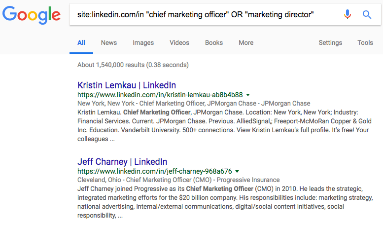 LinkedIn Google Boolean Screenshot